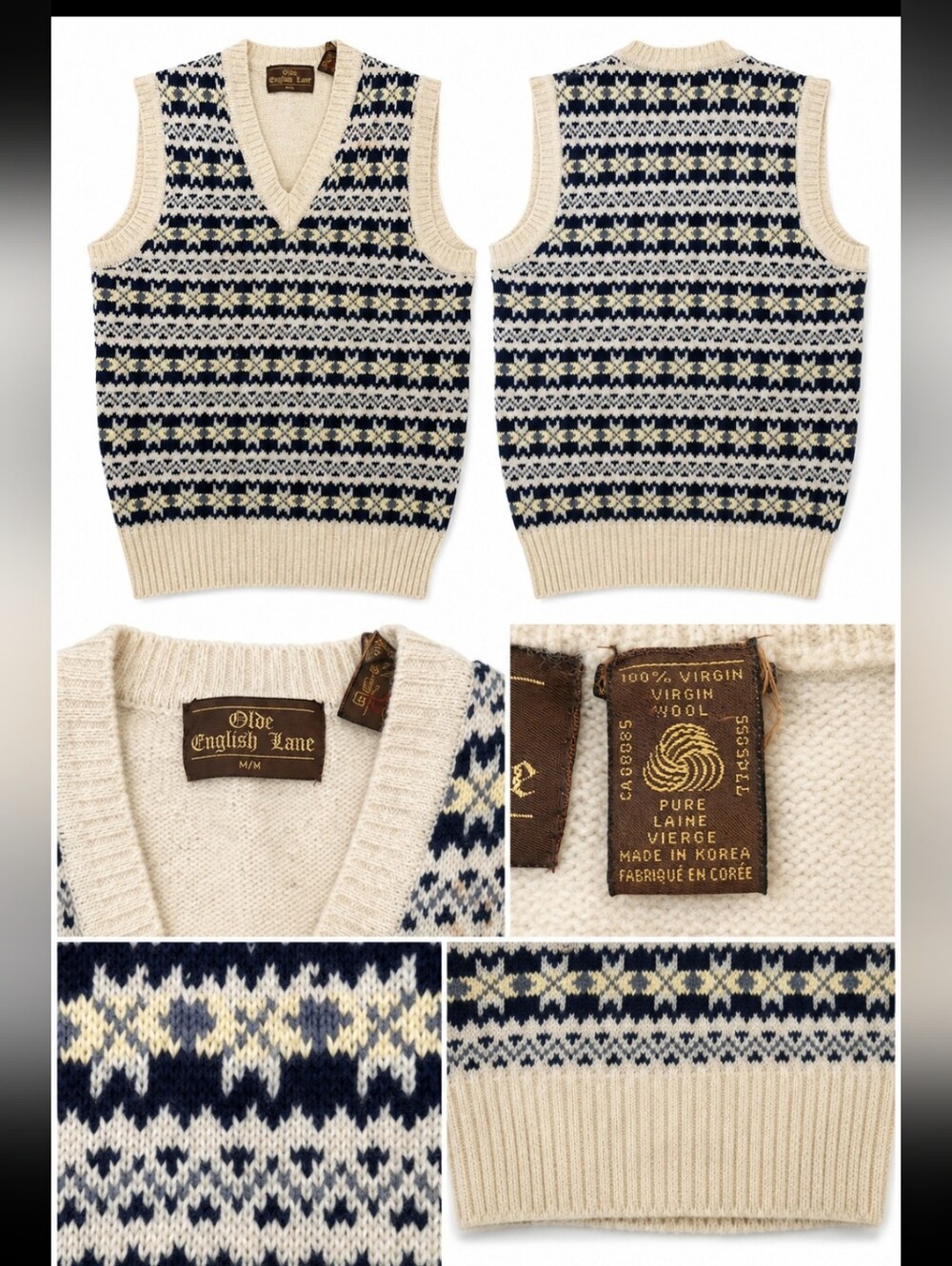 Vintage 1980s Fair Isle Sweater Vest 100% Virgin Wool Olde English Lane Nordic M - Picture 2 of 2